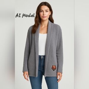 NFL Cincinnati Bengals Women’s Sherpa Open Cardigan Sweater Gray Size Large